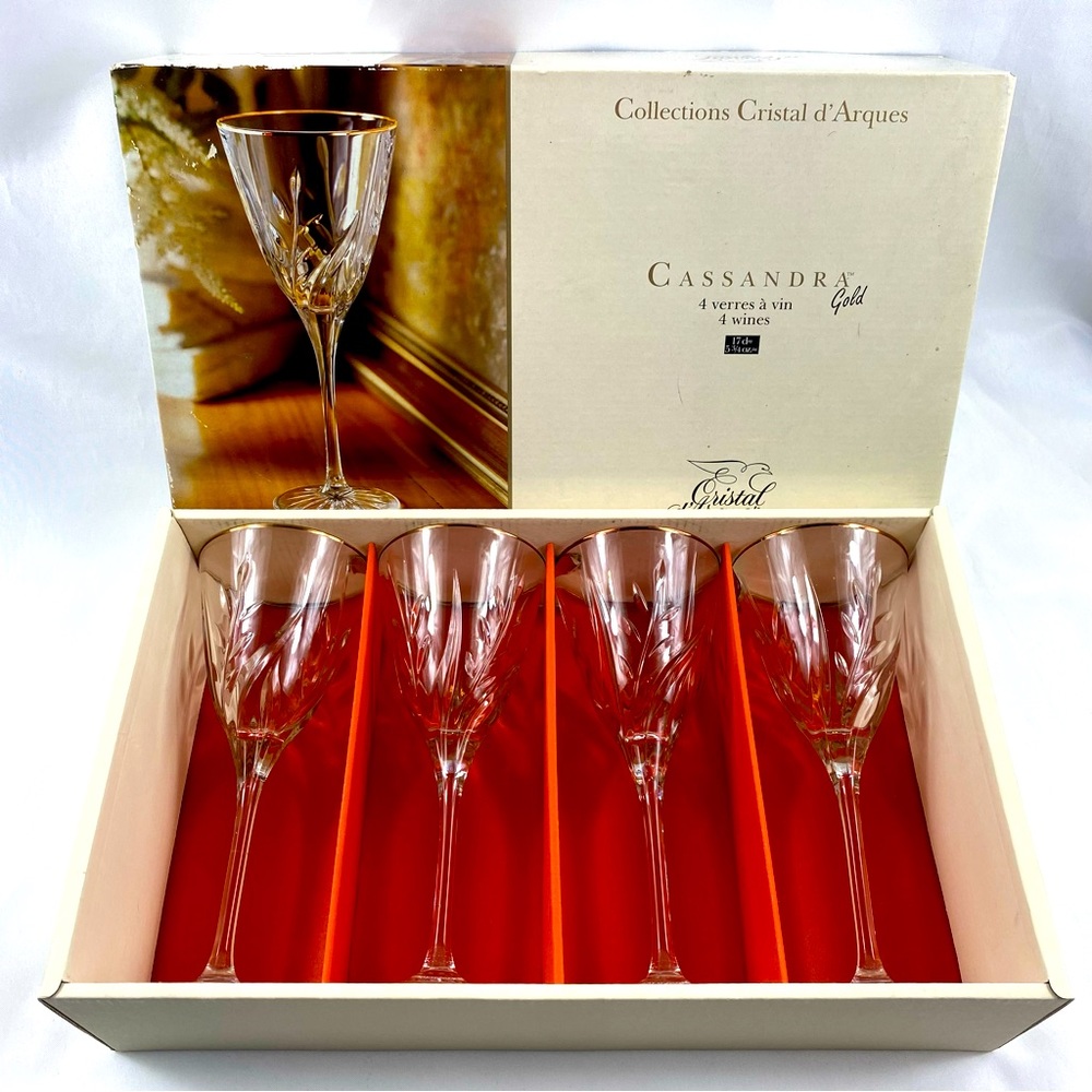 Vintage Cristal D’Arques-Durand Cassandra Wine/Water Glasses Set 4
